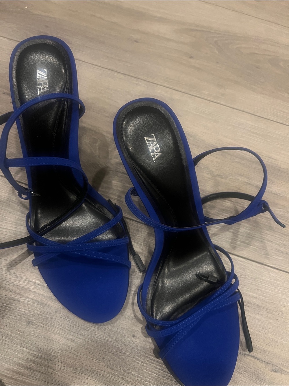 Zara Cobalt Blue Strappy Ankle‑Tie Stiletto Sandals - Picture 5 of 8